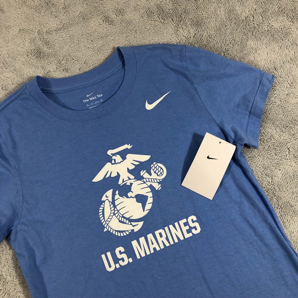 Nike U.S. Marines T-Shirt Women XS Blue Graphic Short Sleeve Military Patriotic